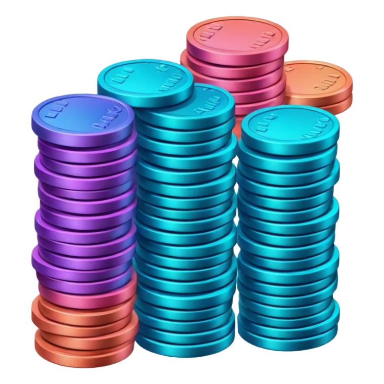 Many Coins pack stack
in gradient of turquoise, blue, pink, purple, and coral
 sticker