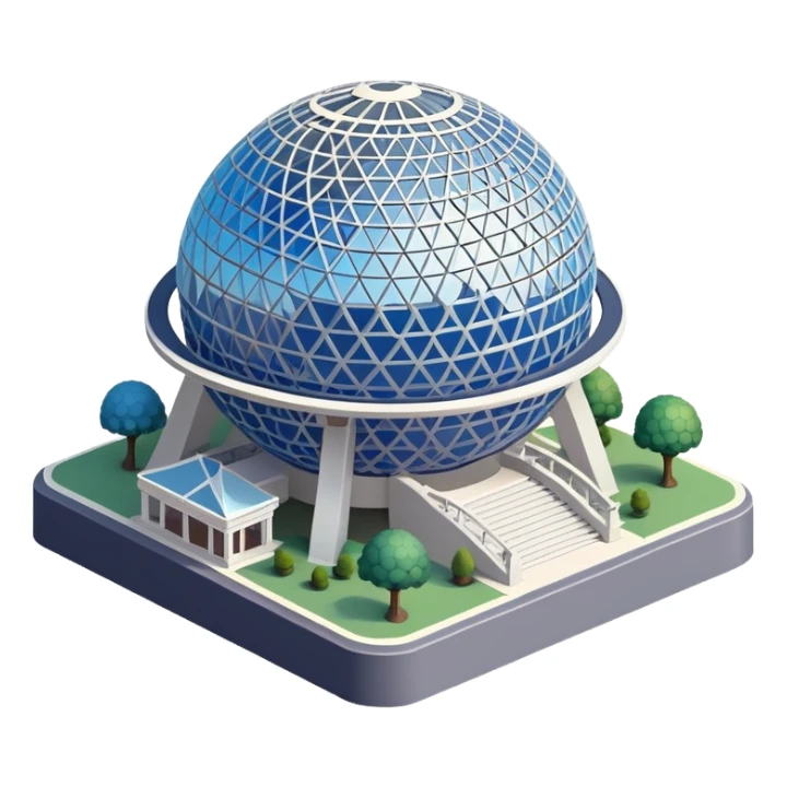 Isometric exterior Walt Disney World Epcot sphere, dollhouse style 3D realistic  sticker