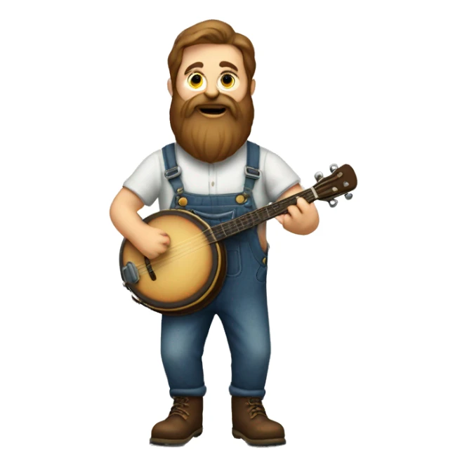 Man with a large beard and overalls, playing the banjo in toe shoes sticker