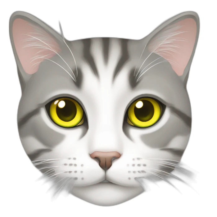 Grey asymmetrical face marking and white tabby european cat with yellow green eyes sticker