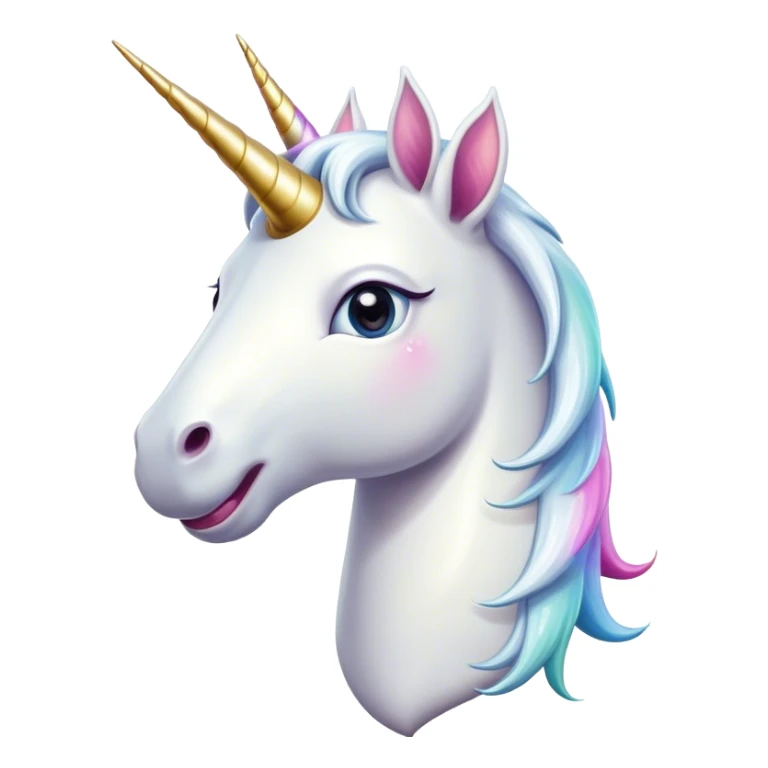 Cinematic Comical White Unicorn Portrait Emoji, Head tilted dramatically with an exaggeratedly amused expression, featuring a slender, radiant form with a playfully sparkling horn and wide, comically expressive eyes full of enchanting disbelief, Simplified yet hilariously expressive features, highly detailed, glowing with a slightly sassy magical glow, high shine, dramatic yet playful, stylized with an air of cheeky mythic mischief, soft glowing outline, capturing the essence of a meme-worthy white unicorn that looks ready to prance its way into viral fame! sticker