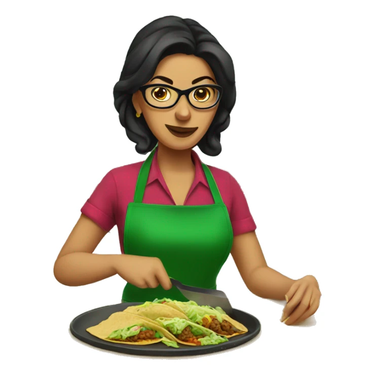 mexican lady green apron  with glasses cooking tacos sticker