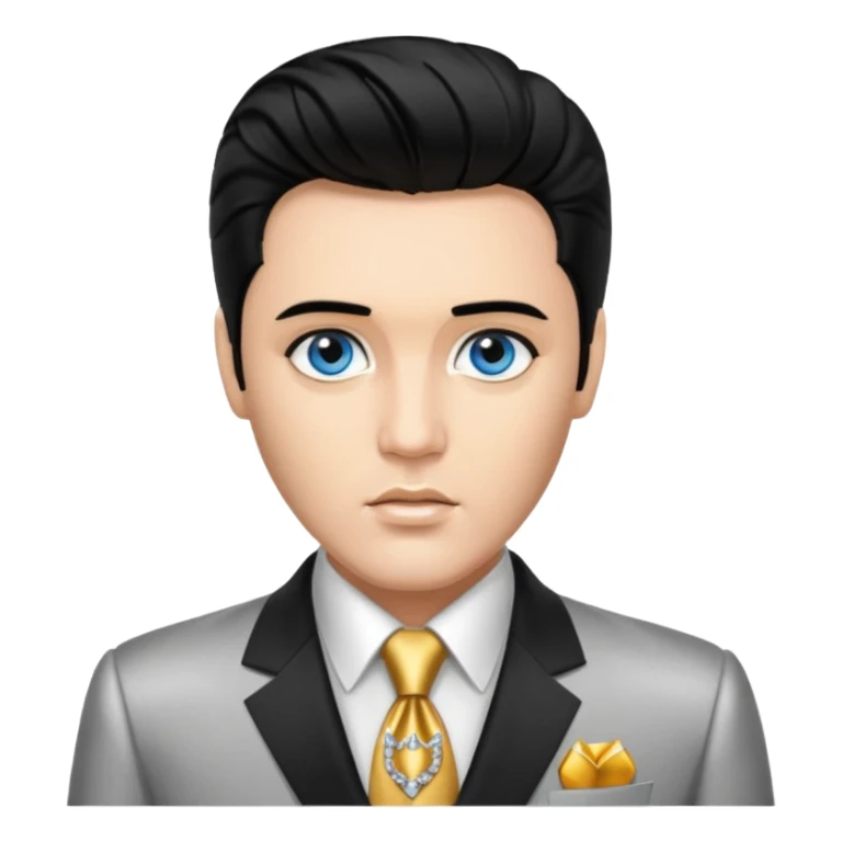 Elvis Presley with Blue eyes, black hair, silver  and gold suit sticker