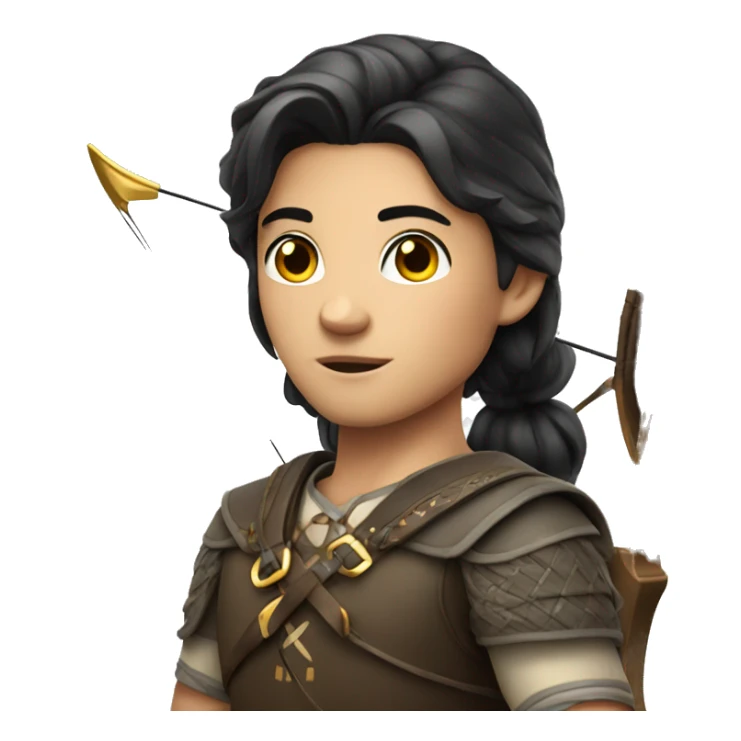 an archer aiming, dark hair, bright skin, sticker