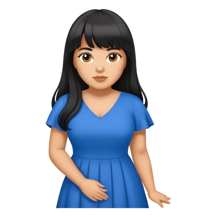 Latina medium skin tone with bangs black long hair plus size blue dress sticker