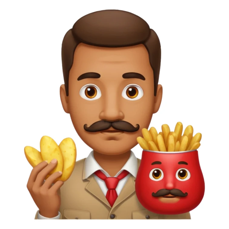 fried potato red pack with eyes and mustache sticker