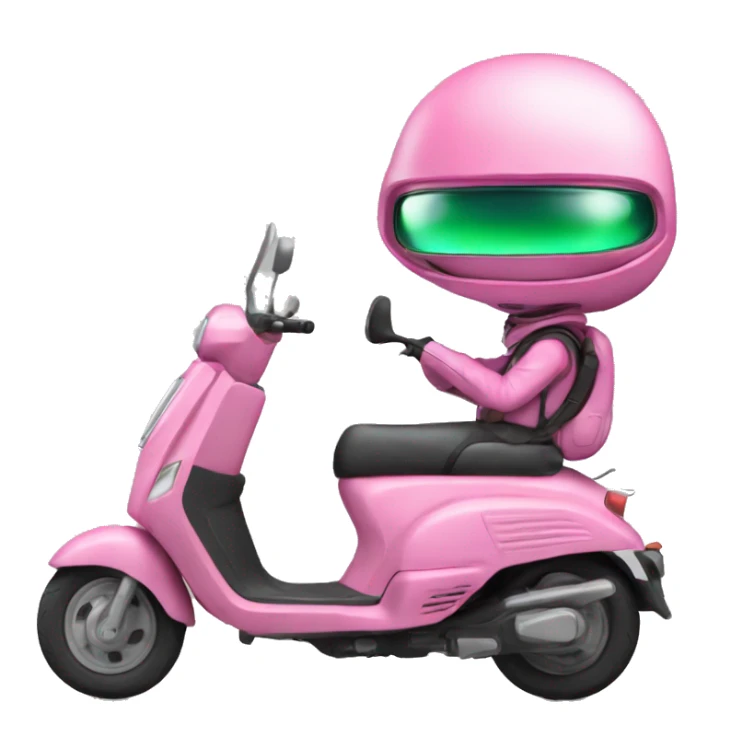 Un alien vert sur un scooter rose avec un casque rose sticker