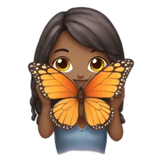 girl holding a butterfly sticker