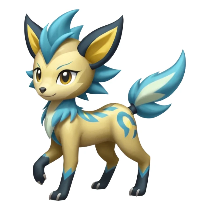  Cute handsome Wild Feral Lightning-patterned Zig-zagged buzzy fuzzy Meloetta-Manectric-Zeraora-Luxray-Cobalion-Suicune-Vernid-fusion-hybrid-creature, full body  sticker