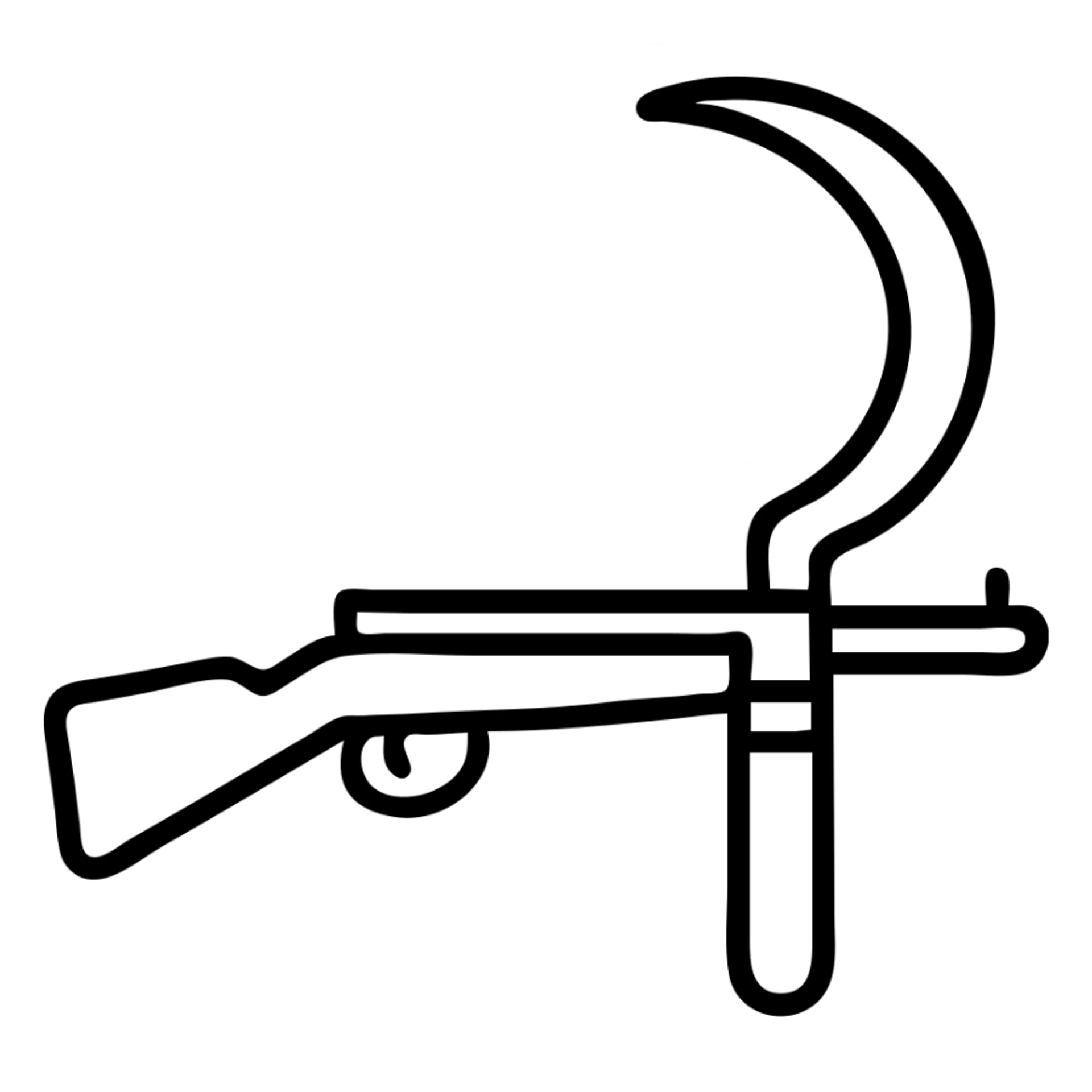 A sickle attached to the end of a rifle as a bayonet weapon sticker