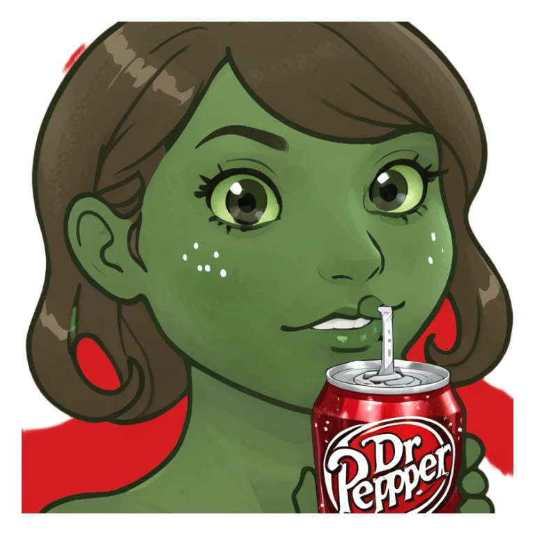 Girl with brown hair drinking Dr Pepper with sparkles sticker