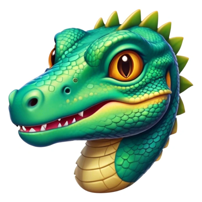 Cinematic Cute Komodo Dragon Lizard Portrait Emoji, Head tilted playfully and inquisitively, with a sleek, scaled form accented by vibrant hues and curious, sparkling eyes, Simplified yet irresistibly adorable features, highly detailed, glowing with a warm, lively glow, high shine, affectionate and spirited, stylized with a touch of exotic charm, bright and endearing, soft glowing outline, capturing the essence of a mischievous yet captivating lizard that seems poised to scurry out of the screen into your heart! sticker
