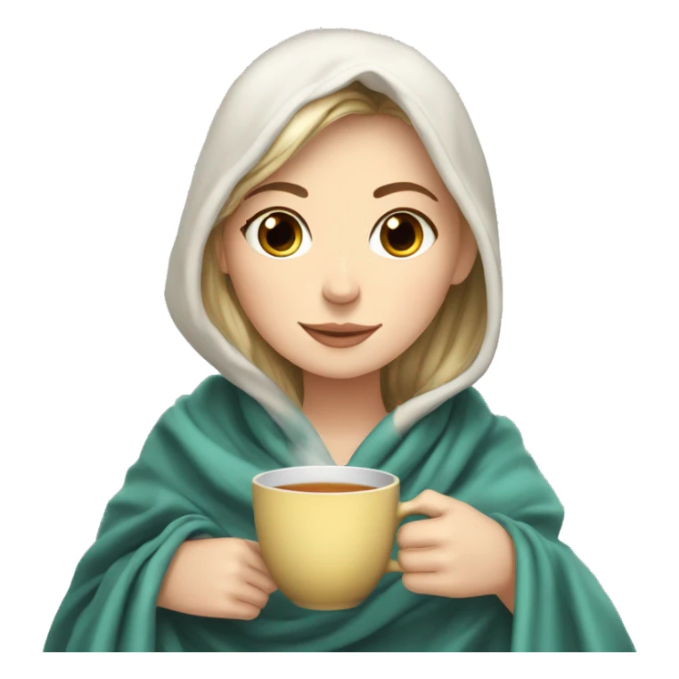 White girl drinking tea with a blanket over her sticker