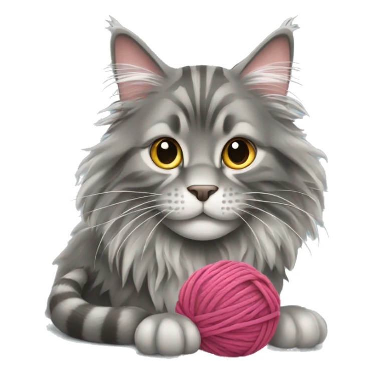 Grey maine coon playing with a ball of yarn  sticker