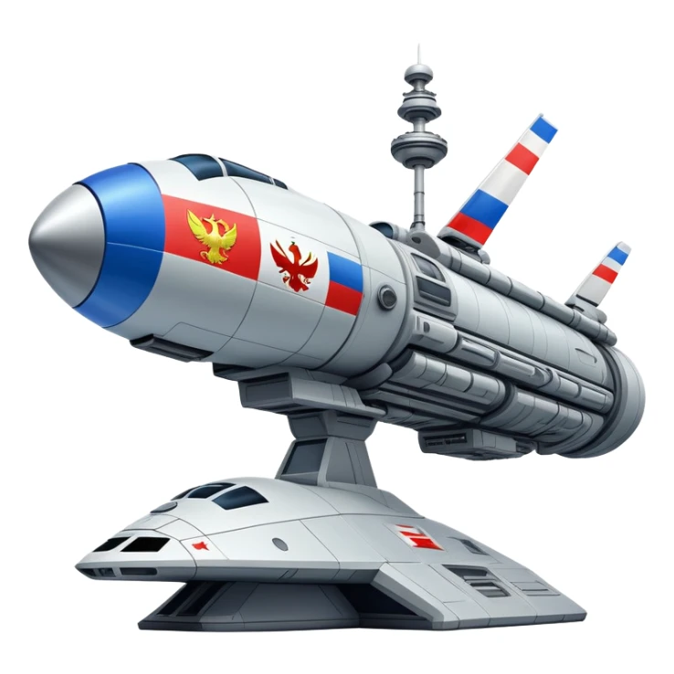 Massive Russian orbital battlestation with flag-themed hull design sticker