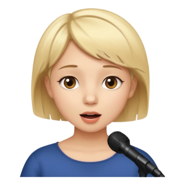 Crea una chica cantando con pelo rubio corto con ojos cafes  sticker