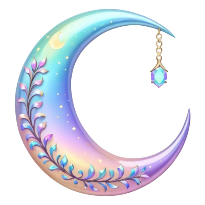 glossy Pastel iridescent crystal crescent damask moon sticker