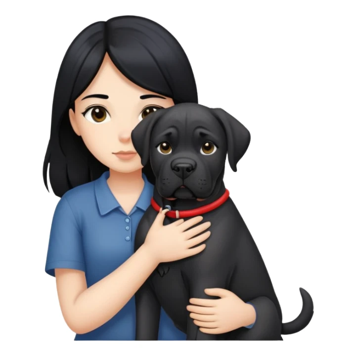 girl with long black hair hugging a black Cane Corso dog sticker