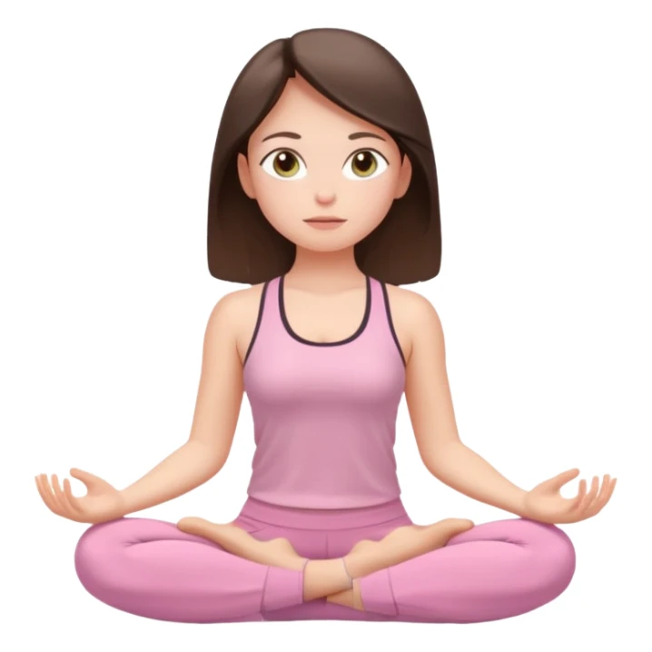 white brunette girl in light pink workout clothes with hazel eyes meditating sticker