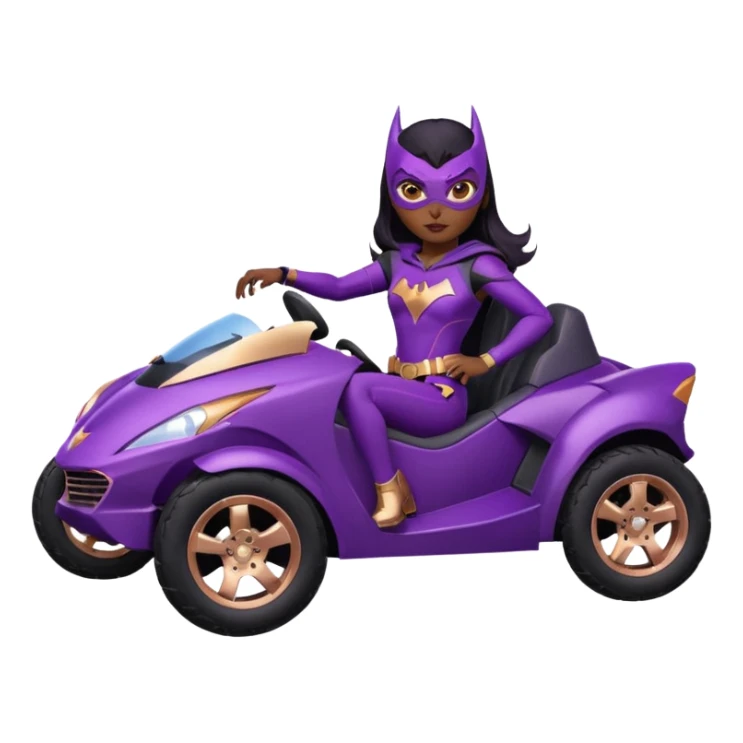 Hot full size real-appearance racing action (Darkness in her feminine soul) BatGirl’s midnight-purple tight outfit sixty’s tv show 1992 stealth retro cat burglar sporty petite off-road pursuit mobile cruiser car rose gold accents (black hair,reclined and relaxed seating position and attitude) sticker