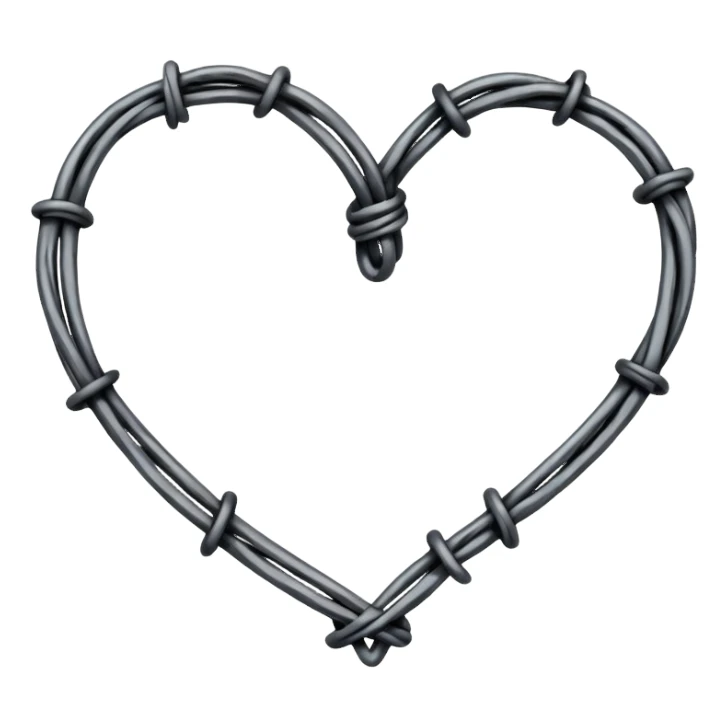 Minimal black line art heart made from barbed wire, hand-drawn sketch look, uneven ink strokes, 6–7 barbs with twisted knots, simple clean outline, centered on plain white background, high contrast sticker