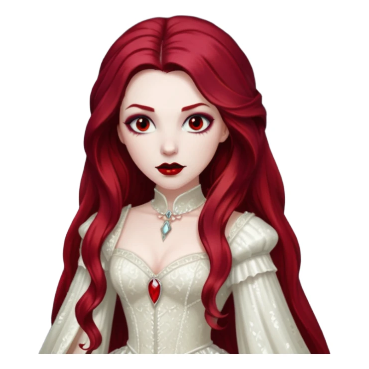 Bride of Dracula with long dark red hair, ivory sequin outfit sticker