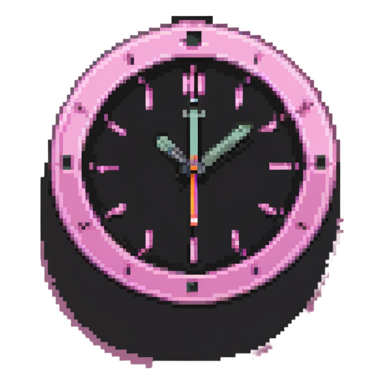 aesthetic pink clock with retro vibe and pink palette in pixel art style sticker