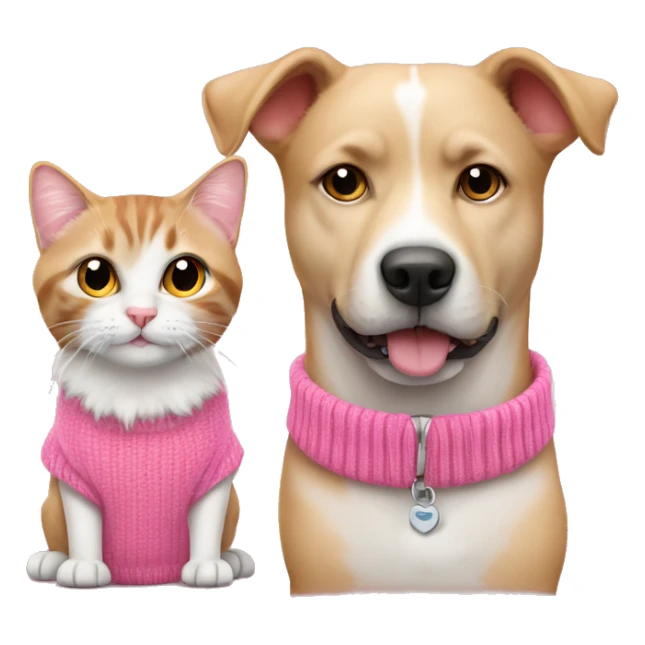 Cute dog and cat in pink sweaters wearing collars sticker