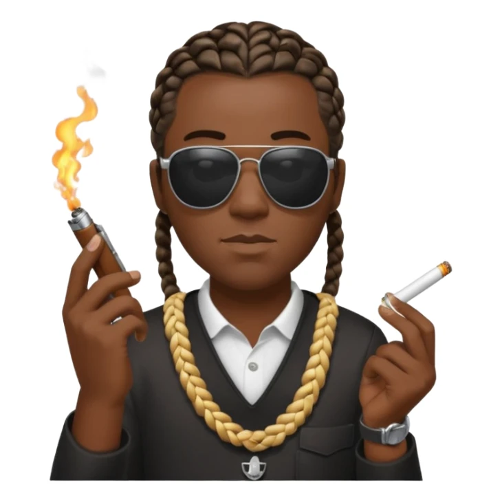 Smoking black guy with a glock in his on his other hand with some sunglasses with a cigarette in his mouth and for his hair he will have some cornrows sticker