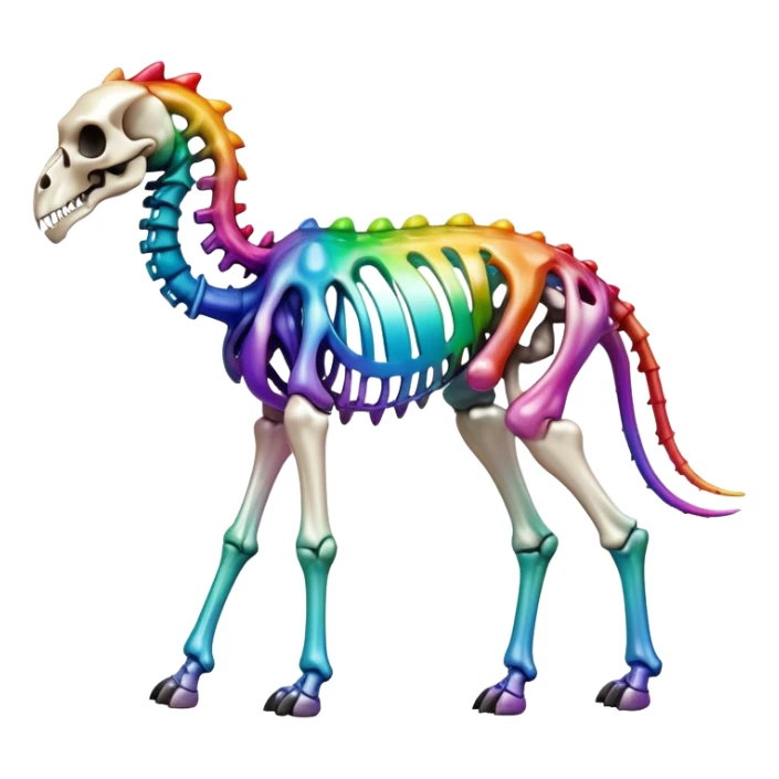 An iridescent rainbow gradient epic shiny cool edgy skeletal animal, full body sticker