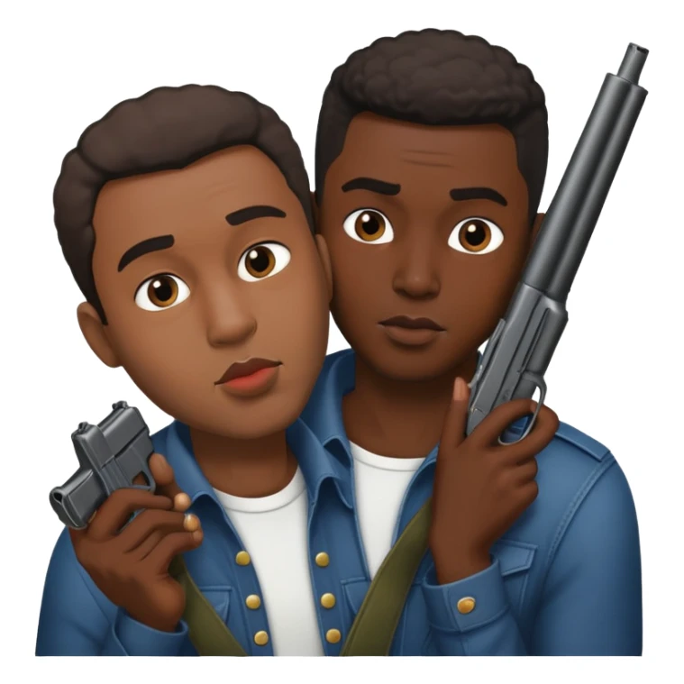 two black men kissing one with a gun  sticker