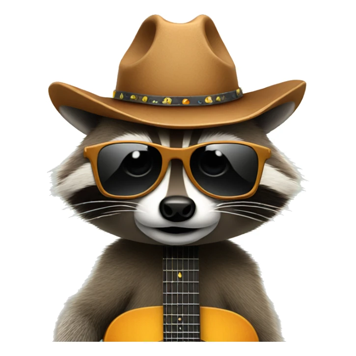 racoon with sunglasses cowboy hat and a guitar sticker