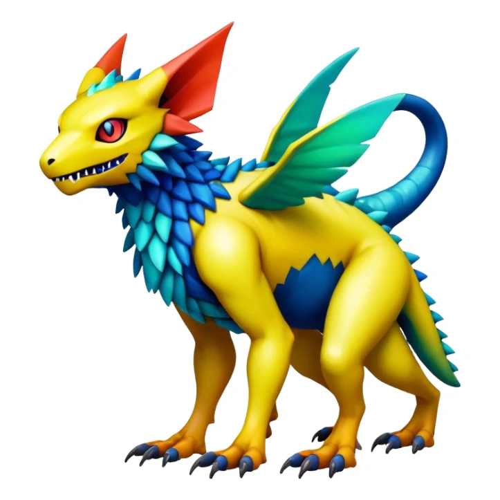  colorful modern cyber-Fakémon-Digimon-Trico-Vernid-creature (full body) sticker