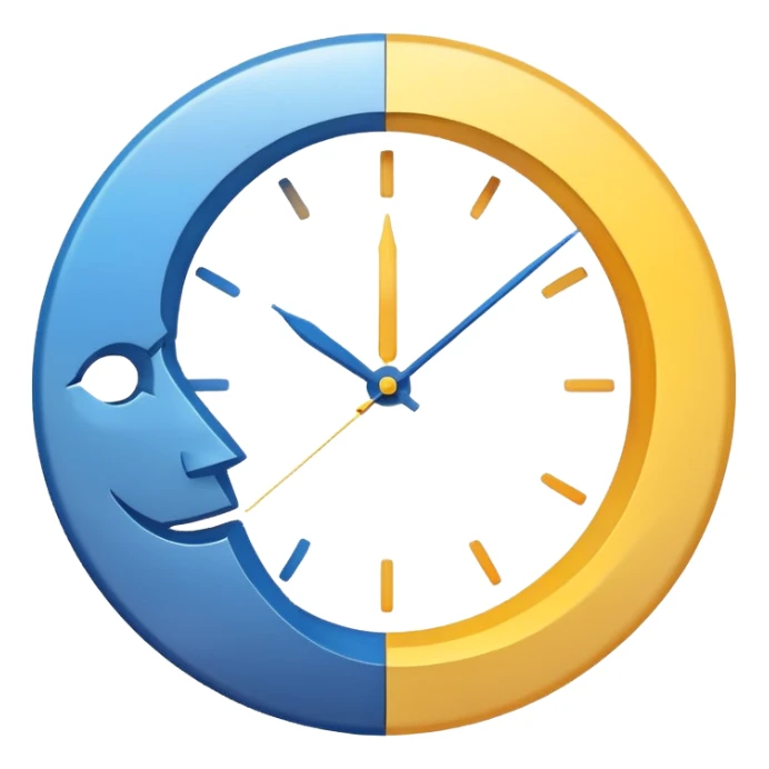 minimalist clock, simple sun and moon, clean infinite loop with subtle gradients and a friendly expression sticker