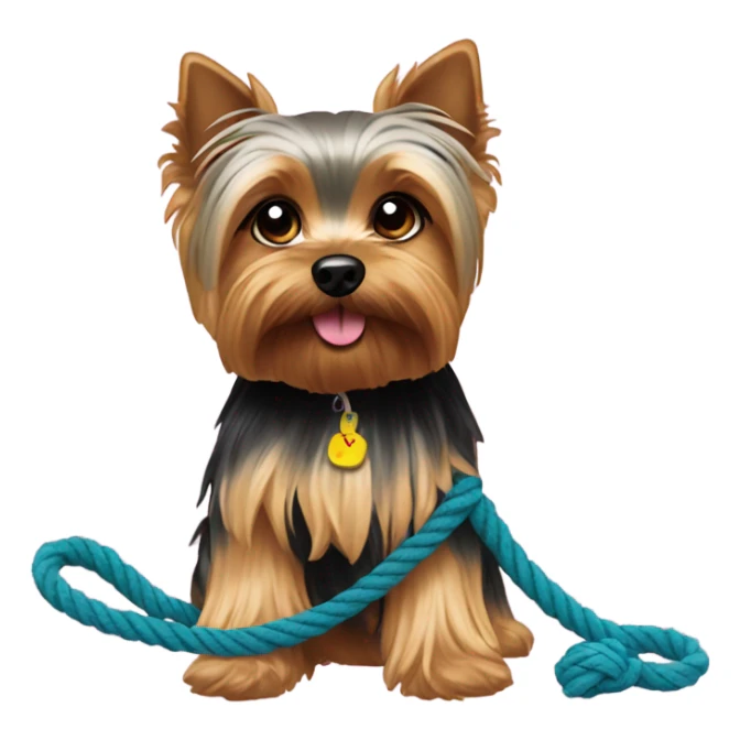 Yorkie dog with rope toy sticker