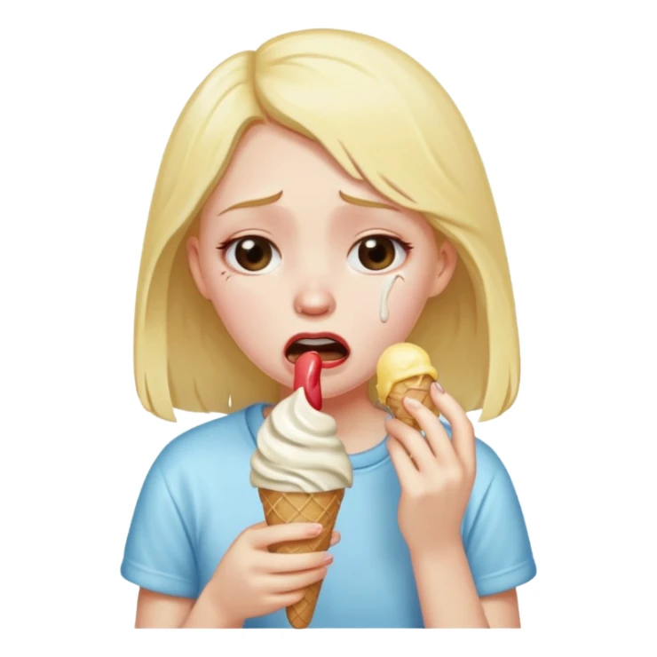 a crying girl eating ice cream after heartbreak sticker