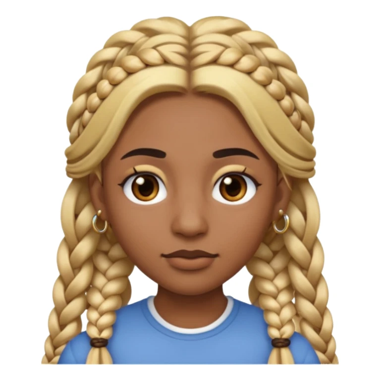A person emoji with medium-dark skin, long blonde hair styled in two thick braids, dark eyebrows, brown eyes, a small nose, and distinct facial piercings — a ring on the eyebrow and ring on the lower lip. sticker