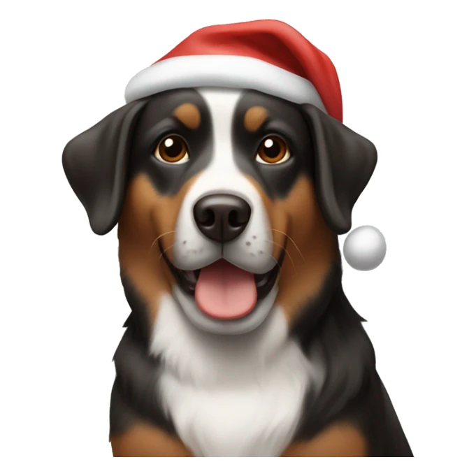 brown and black dog in a christmas hat next to present  sticker
