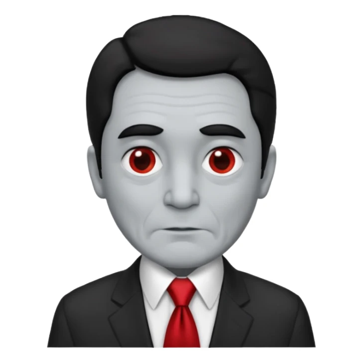 old man lawyer  yeras wear black suti with red tie, with black hear sticker