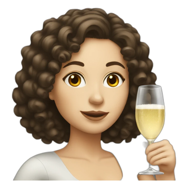 White woman with dark brown curly hair drinking prosecco sticker