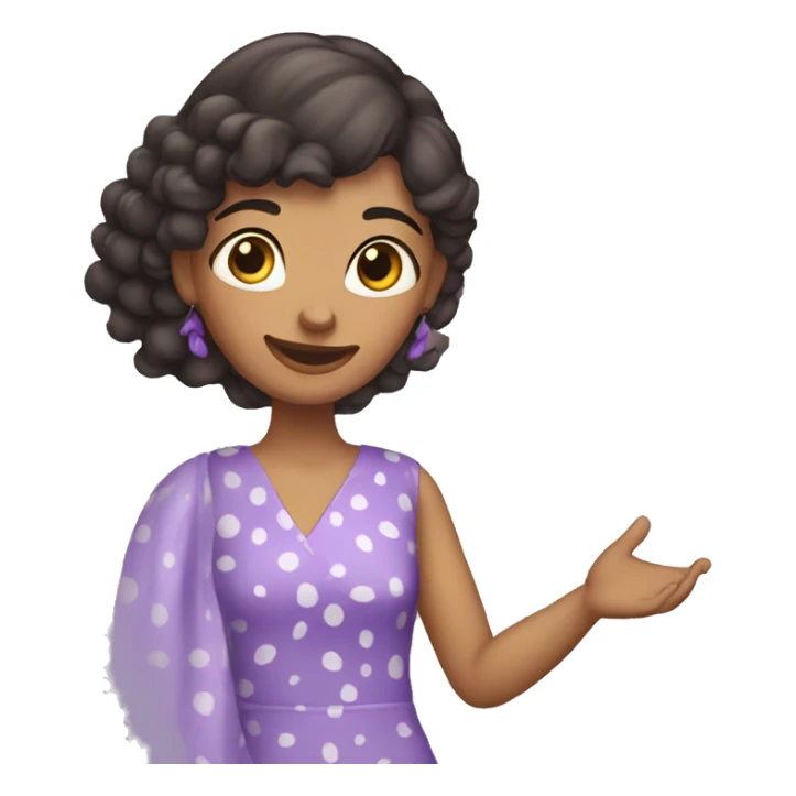 A woman with lavender kurti white spots saying bye sticker