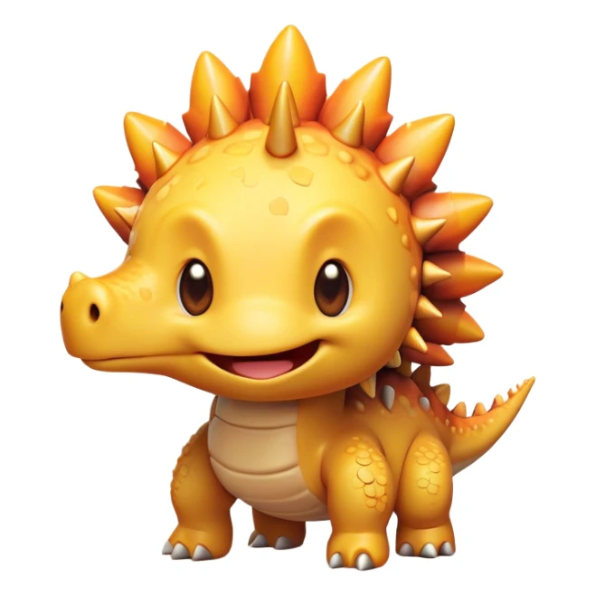 Cinematic Cute Stegosaurus Portrait Emoji, Head tilted playfully with a cheeky grin, featuring a charming, low-profile body with iconic, rounded bony plates and a spiky tail, a small head with sparkling, curious eyes, Simplified yet irresistibly adorable features, highly detailed, glowing with a warm, inviting earthy glow, high shine, affectionate and spirited, stylized with a touch of whimsical prehistoric charm, soft glowing outline, capturing the essence of a mischievous yet endearing Stegosaurus that seems as if it could waddle out of the screen into your arms! sticker