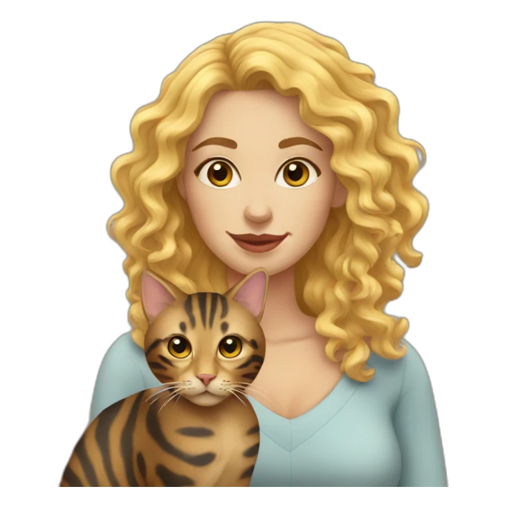 curly-blonde-woman-with-cat-bengal sticker