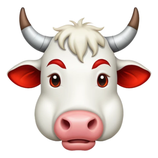 a dirty white cow with red horns sticker