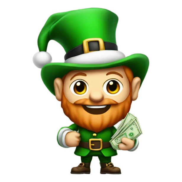 leprechaun dressed as santa holding a bag of money sticker
