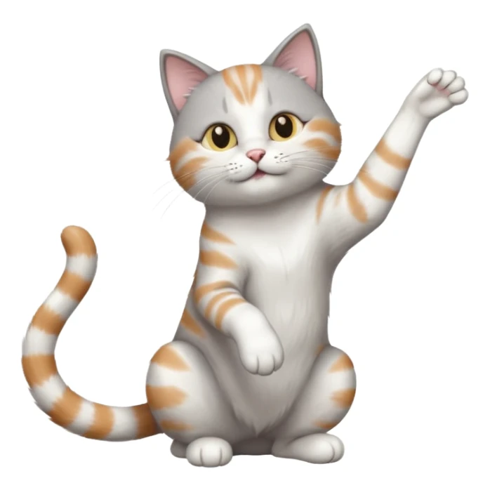 grey and white cat doing a big long stretch reaching up into the air sticker