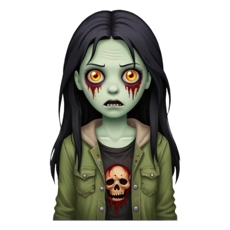 white girl like a zombie with black long hair sticker