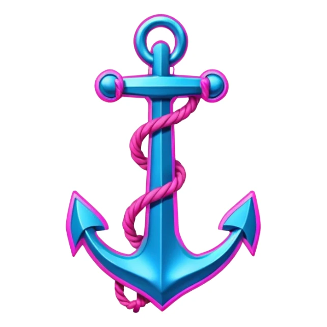 A cyberpunk neon sign with an anchor on it sticker