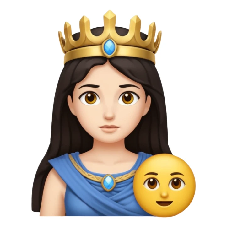 Athena the Greek goddess, dark haired, facing camera, in emoji style important deity in Greek mythology, daughter of Zeus, Strategic warfare Wisdom and intellect Craft, engineering, building, navigation Justice good governance Protection of cities embodys rational, disciplined intelligence  sticker