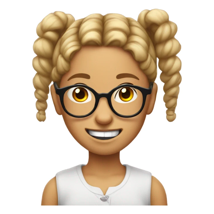 Nerd emoji girl pigtails and glasses with buck teeth with big gap sticker